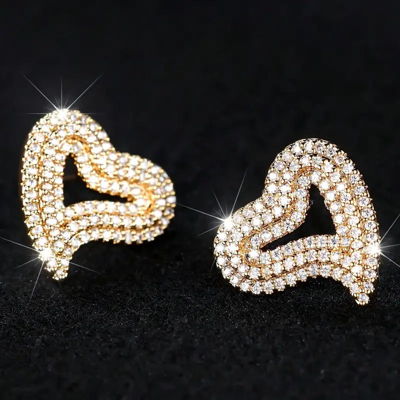 Hollow Heart Bling Earrings & Necklace