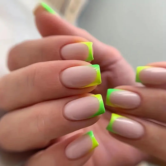 Limeade|Gel Press On Nails|Yellow Lime French Tip Nails