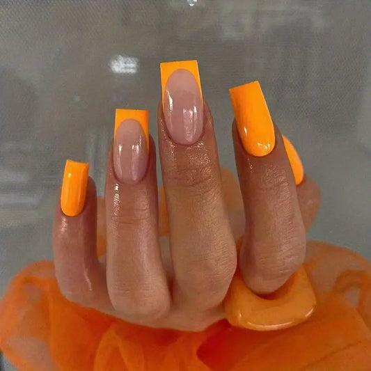 Orangesicle|Gel Press On Nails |Orange Nails French Tip